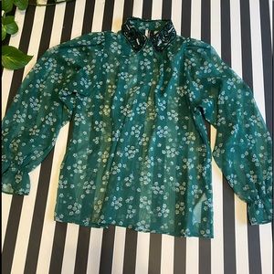 TopShop Forrest Green & Flowers Blouse